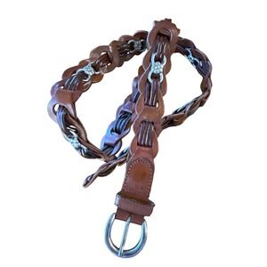 Vintage‎ Braided Leather Capezio Belt with Solid Brass Buckle and Embellishments